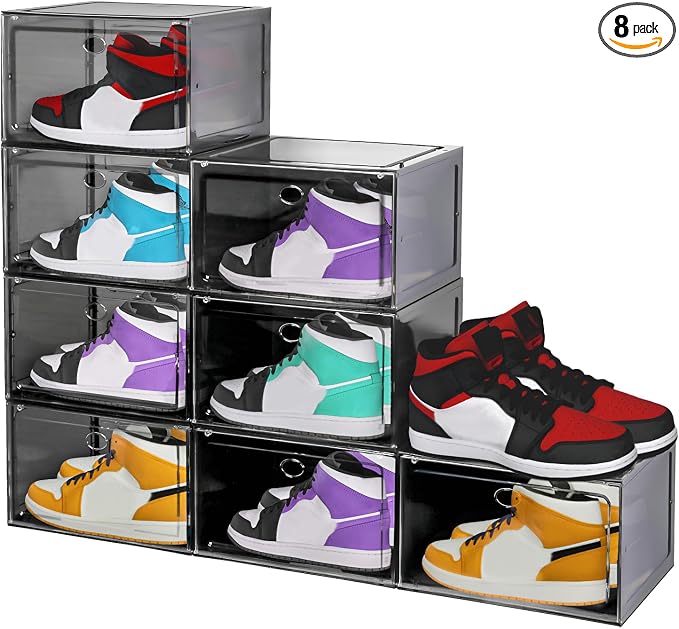 Large Shoe Boxes Clear Plastic Stackable, 8 Pack Drop Side Shoe Storage Boxes by YukuiLLc