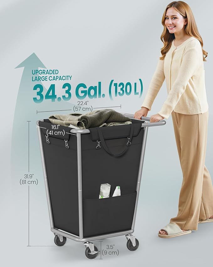 SONGMICS Laundry Basket with Wheels, 34.3 Gallons Rolling Laundry Hamper with - Image 6
