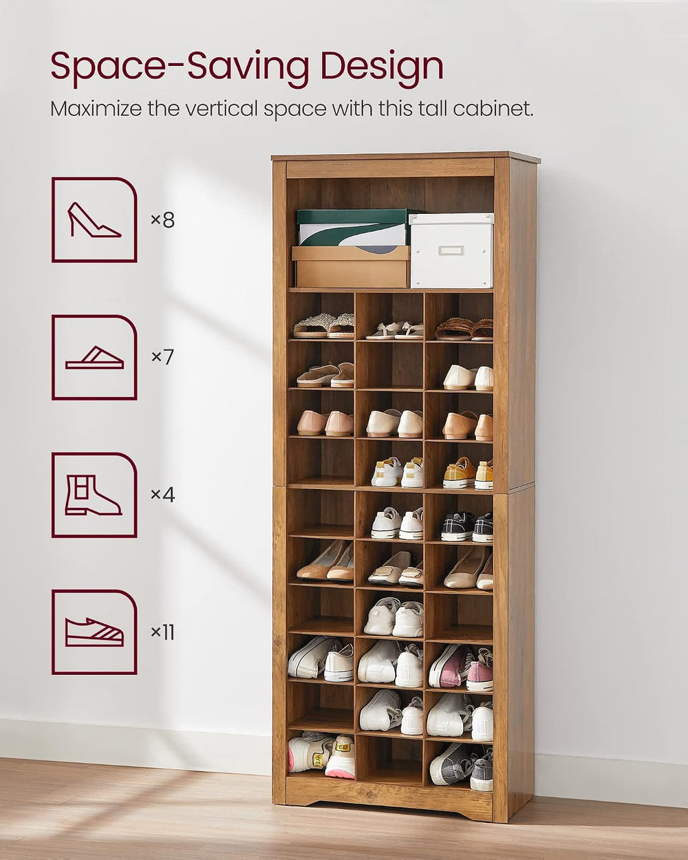 VASAGLE Tall Shoe Storage Cabinet, 10‑Tier, Holds Up to 30 Pairs of Shoes