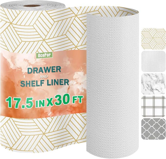OcePor Non-Adhesive Drawer and Shelf Liner 17.5IN x 30FT，Non-Slip Kitchen by OcePor