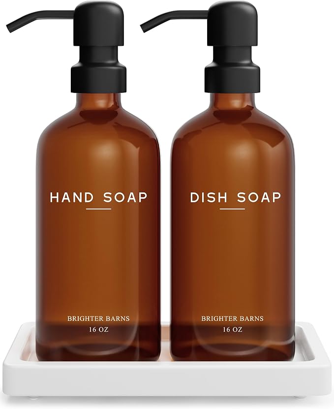 Amber Glass Hand and Dish Soap Dispenser Set by Brighter Barns by BrighterBarns