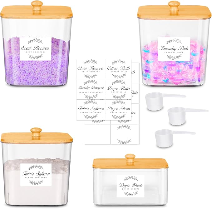 efluky 4 Pack Laundry Pods Container & Dryer Sheet Holder Set, Laundry Pods by efluky