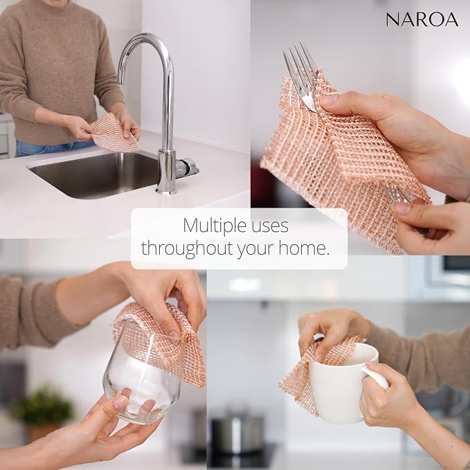 Naroa Copper Scrubbing Pads 3 Pack | 2-Ply Non-Abrasive Metal Mesh Scrubber | - Image 3