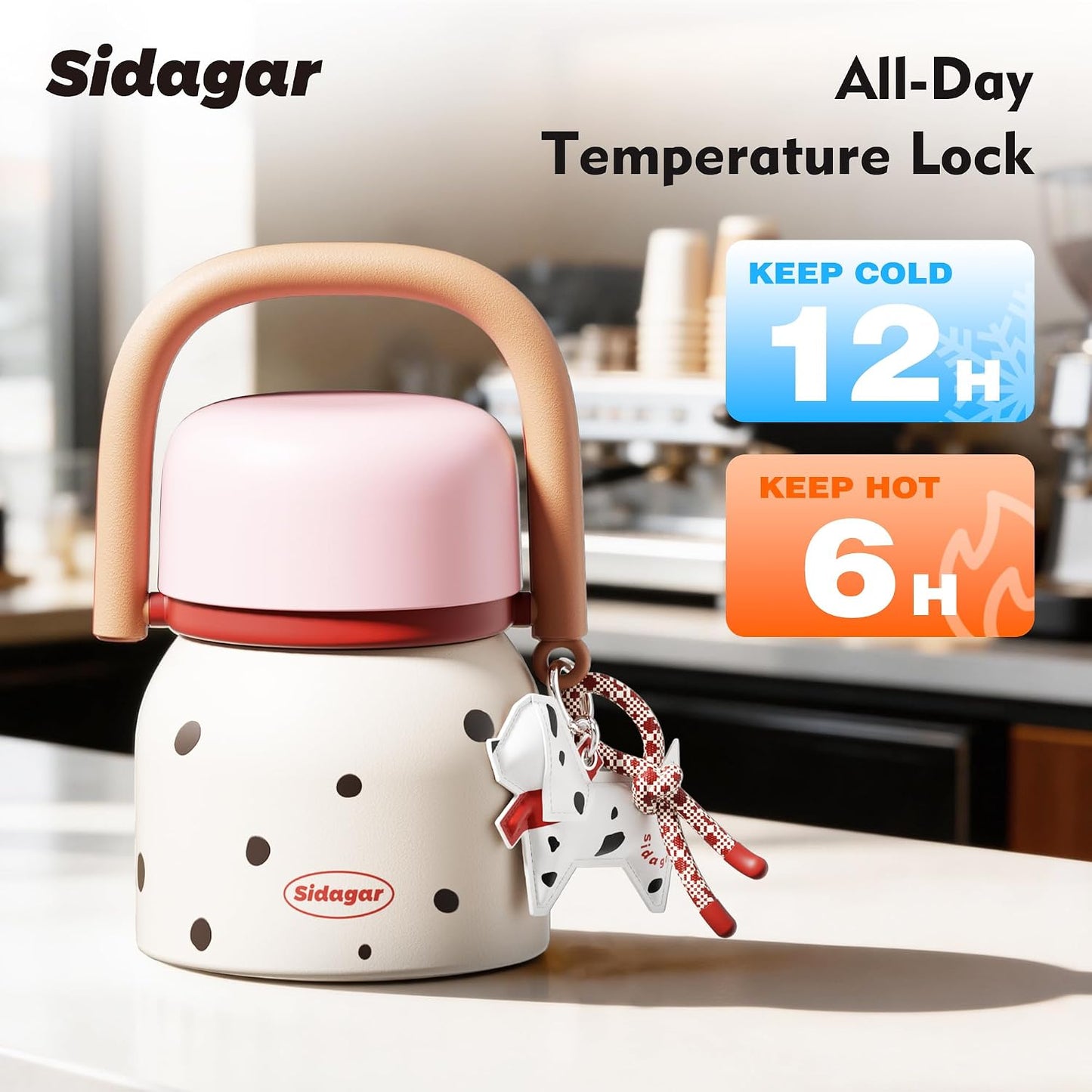 24 oz Insulated Food Jar with Handle, Aesthetic Stainless Steel Vacuum Lunch Container for School Office, Keep Hot/Cold Soup, Oatmeal, Smoothie Bowl, Peach Mocha Dot
