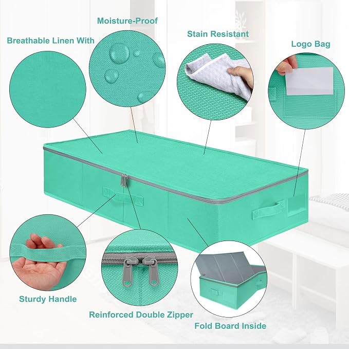 punemi 2-Pack Under Bed Storage Containers, 6.7 Inches Tall Underbed Clothes - Image 3