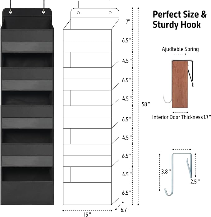 Over Door Organizer with 5 Large Pockets, Heavy Duty Hanging Organizer Storage - Image 2