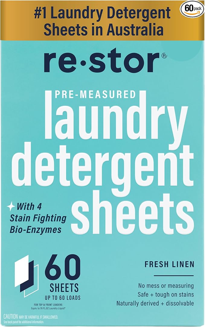restor Laundry Detergent Sheets Fresh Linen 60 Loads | Eco Friendly Plastic by restor