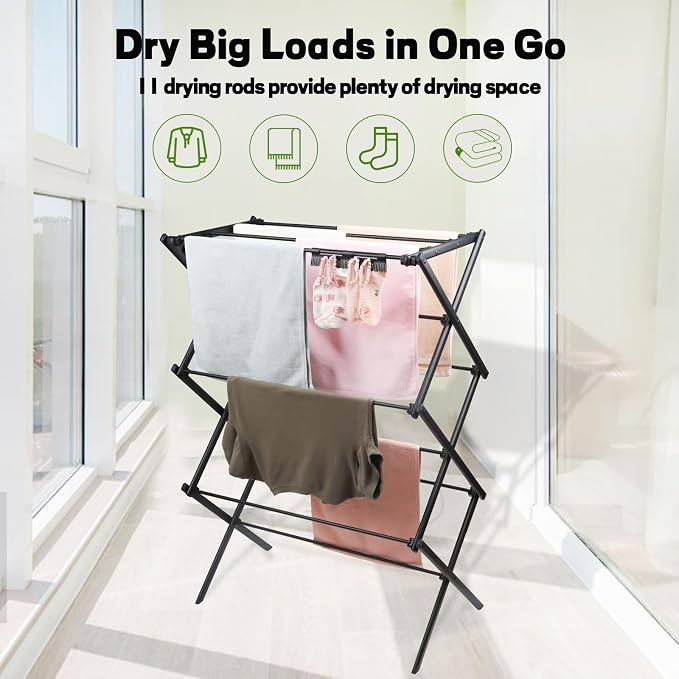 3 Tiers Foldable Clothes Drying Rack, Vertical Laundry Rack Portable and - Image 2