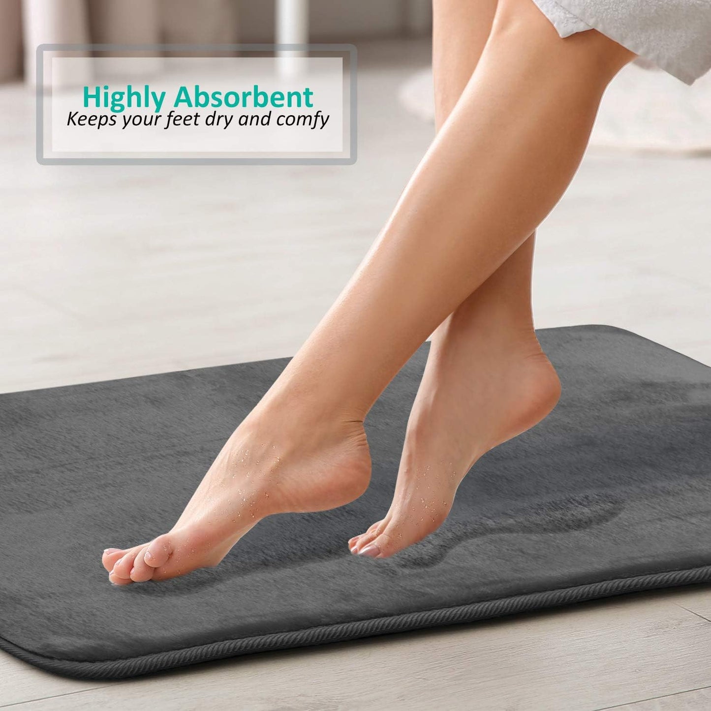 Clara Clark 3 Piece Bathroom Rugs Bath Mat Set, Velvet Memory Foam Bath Mats for Bathroom - Non-Slip, PVC Backing Bath Rugs, Washable - Dries Quickly, Grey