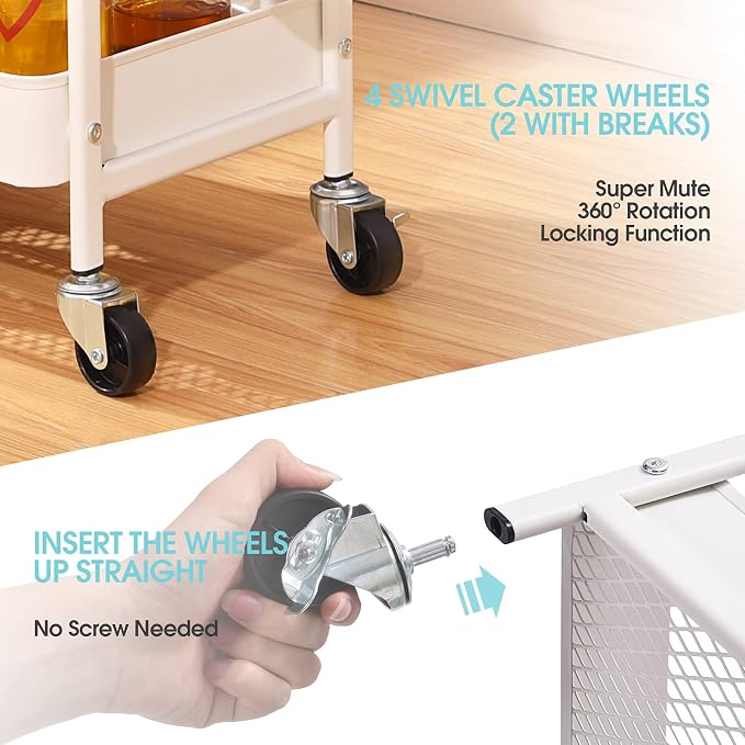 TOOLF 3-Tier Rolling Cart, Metal Utility Storage Cart - Image 3