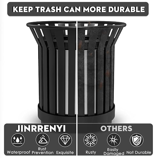 Round Heavy Duty Outdoor Trash Can, Large Metal Slatted Garbage Can - Image 4