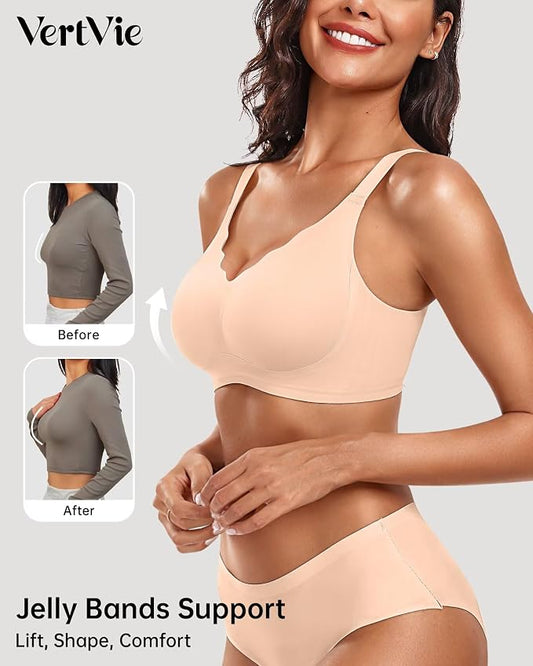 Vertvie Womens Seamless Bras No Underwire Supportive Wireless Push Up Full - Image 2