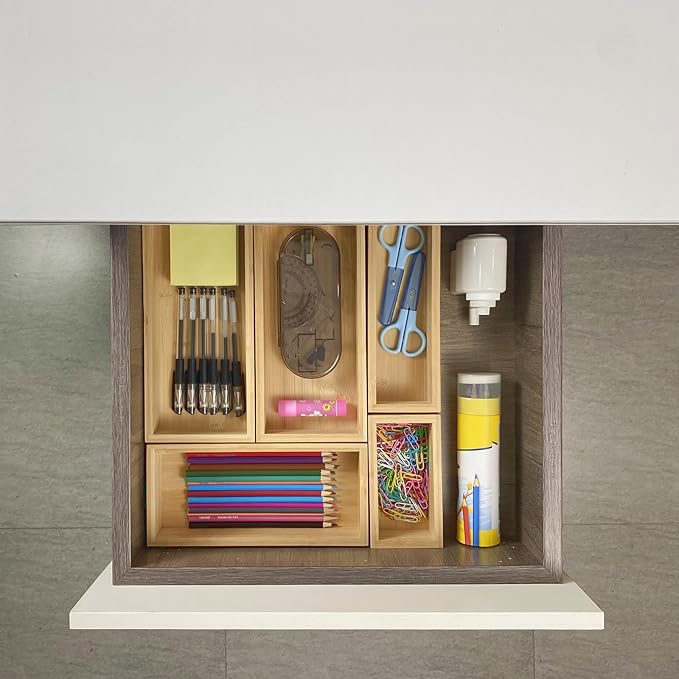 bamboo drawer organizer Set，expandable drawer dividers, wooden storage - Image 3