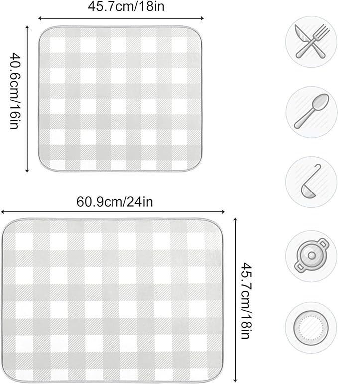 Buffalo Plaid Gray White Dish Drying Mat - Image 3