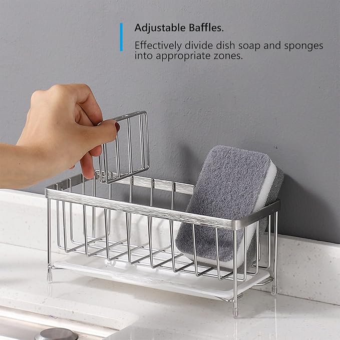 Kavciva Sink Caddy Sponge Holder, 304 Stainless Steel Dish Brush Holder - Image 4