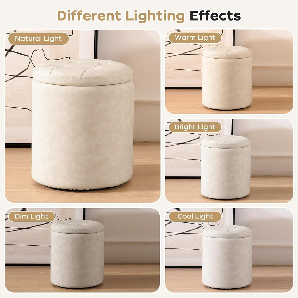oakvivo Faux Leather Round Ottoman with Storage 12.6" W x 14.17" H ...