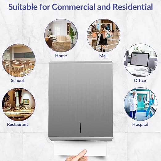 Paper Towel Dispenser Wall Mount, Brushed Stainless Steel Commercial Paper - Image 6