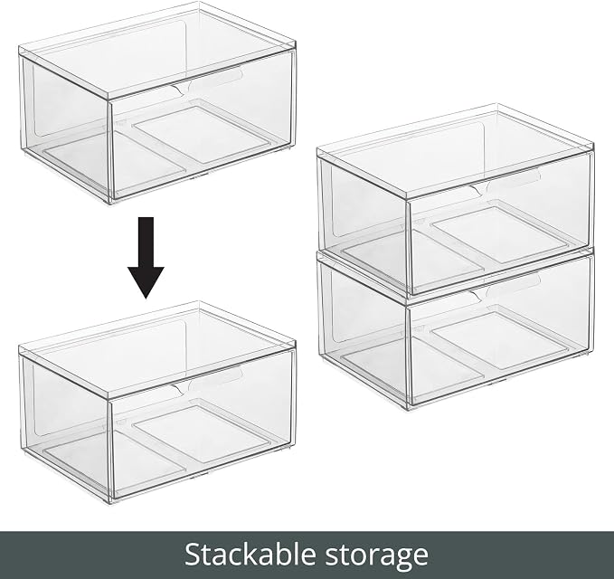 mDesign Plastic Wide Stackable Kitchen Storage Organizer Bin Containers - Image 5