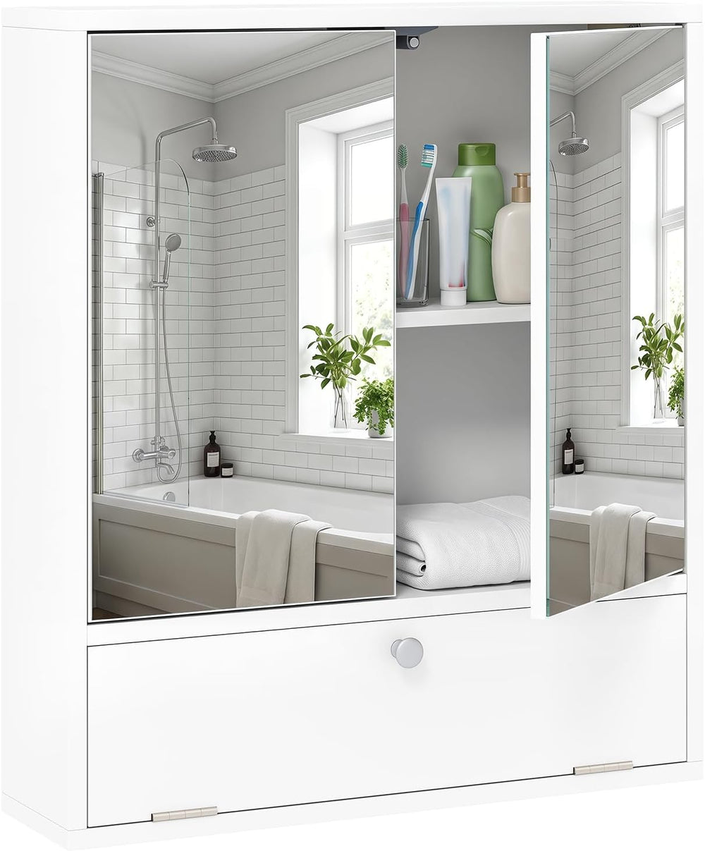 Tangkula Bathroom Wall Cabinet with Mirror, Modern Medicine Cabinet (White)