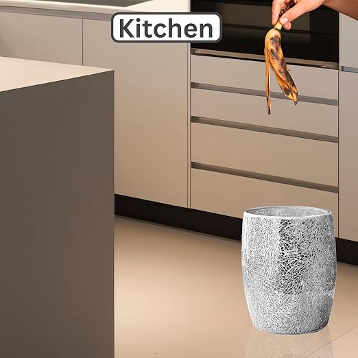 Escenzy Modern Bathroom Trash Can Silver Mosaic Glass 5L | 7" x 10" | Luxury - Image 7