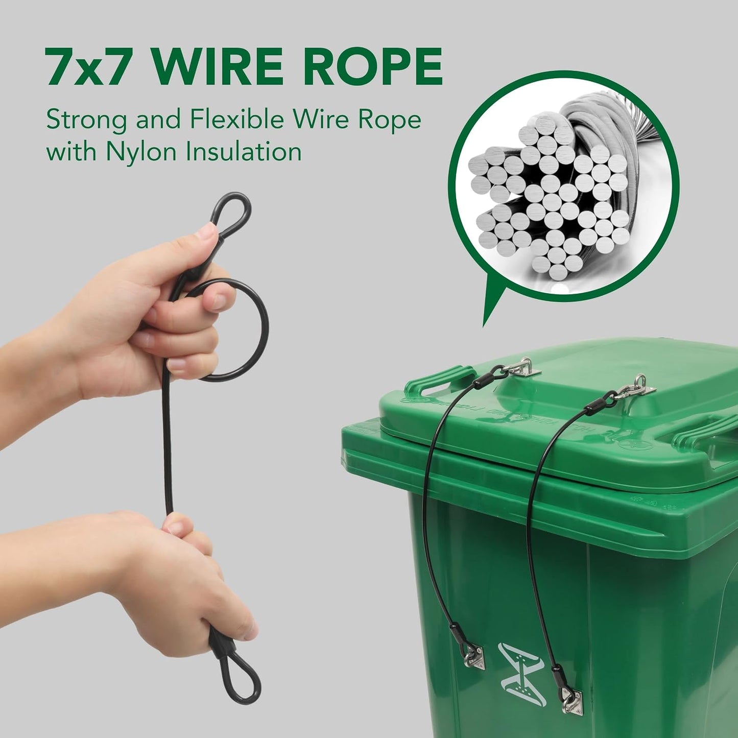 TonGass Garbage Trash Can Lock with Wire Ropes Stainless Steel Hasps | Garbage Lid Lock for Squirrel Bear Proof, Universal Trash Can Lock for Animals Fit for Various Garbages Bins
