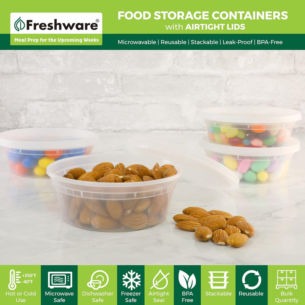 Freshware Food Storage Containers [240 Set] 8 oz Plastic Deli Containers with...
