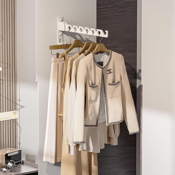 Wall Mount Coat Hanger Holder White Clothes Drying Organizer Rack Garment Hooks - Image 7