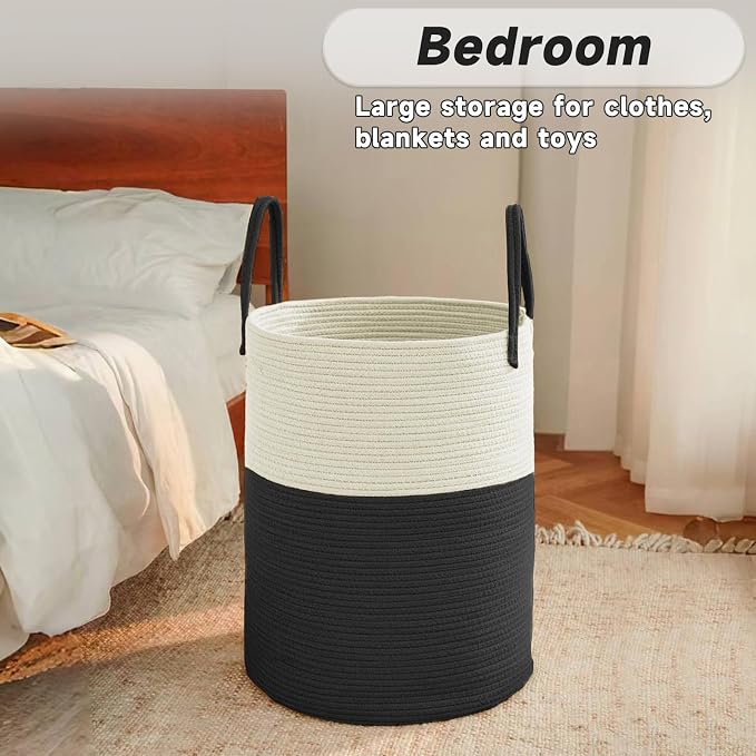 Large Woven Laundry Basket Hamper, 100L Cotton Rope Storage Bin - Image 4