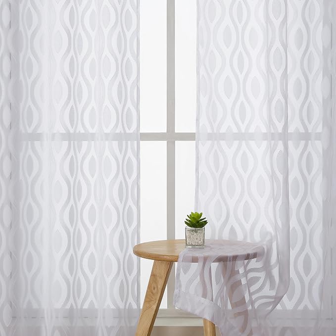 Aiyufeng White Sheer Curtains 45 Inch Length 2 Panels Set, Farmhouse Clip - Image 3