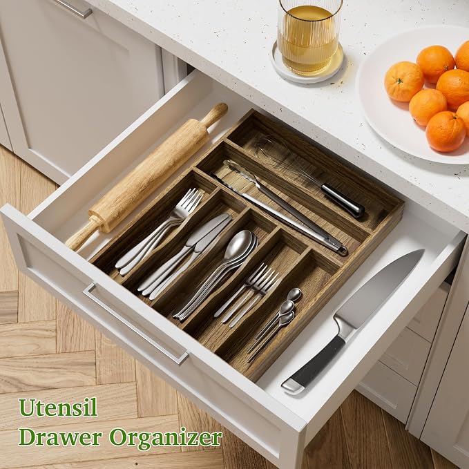 Acacia Wood Silverware Drawer Organizer, Kitchen Utensil Cutlery Drawer - Image 3