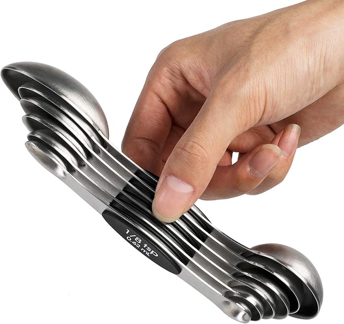 Magnetic Measuring Spoons Set of 6 Stainless Steel Dual Sided Stackable Teaspoon by YellRin