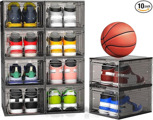 Mitees 10 Pack XX Large Thicken Sturdy Hard Plastic Clear Stackable Shoe by Mitees