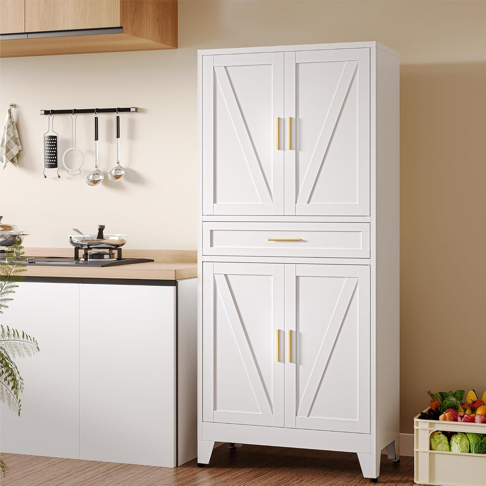 COFaR 71" Tall Pantry Cabinet with Drawer, White Storage Cabinet with Ad...