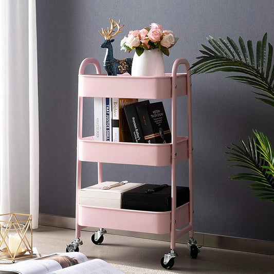 AGTEK Makeup Cart, Movable Rolling Organizer Cart, 3 Tier Metal Utility Cart - Image 2