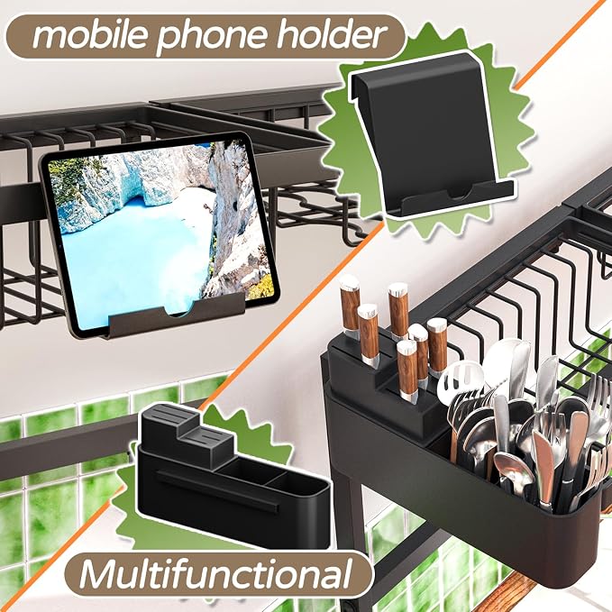 Over The Sink Dish Drying Rack, Expandable Height and Length, 2 Tier Large - Image 2