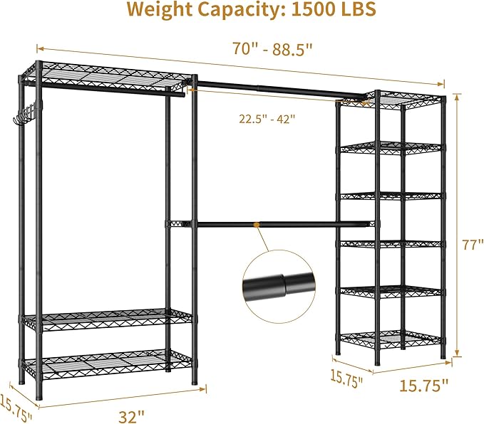 Expandable Heavy Duty Garment Rack Clothes Rack, Large Metal Closet Organizer - Image 4