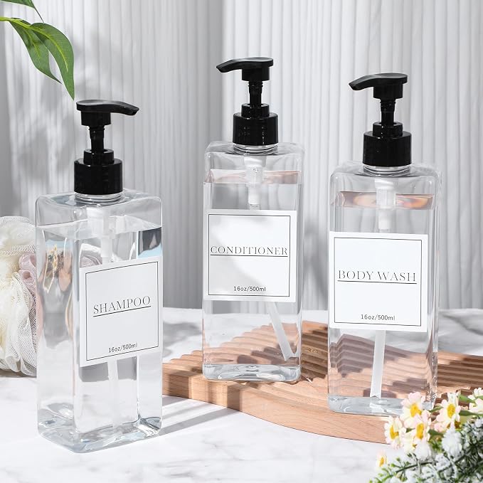Tanlade 6 Pcs Shampoo and Conditioner Dispenser Bottles 16oz Modern Shower Soap - Image 5