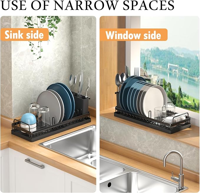 Small Dish Drying Rack, Compact Sink Dish Drainer Plate Rack Organizer - Image 7
