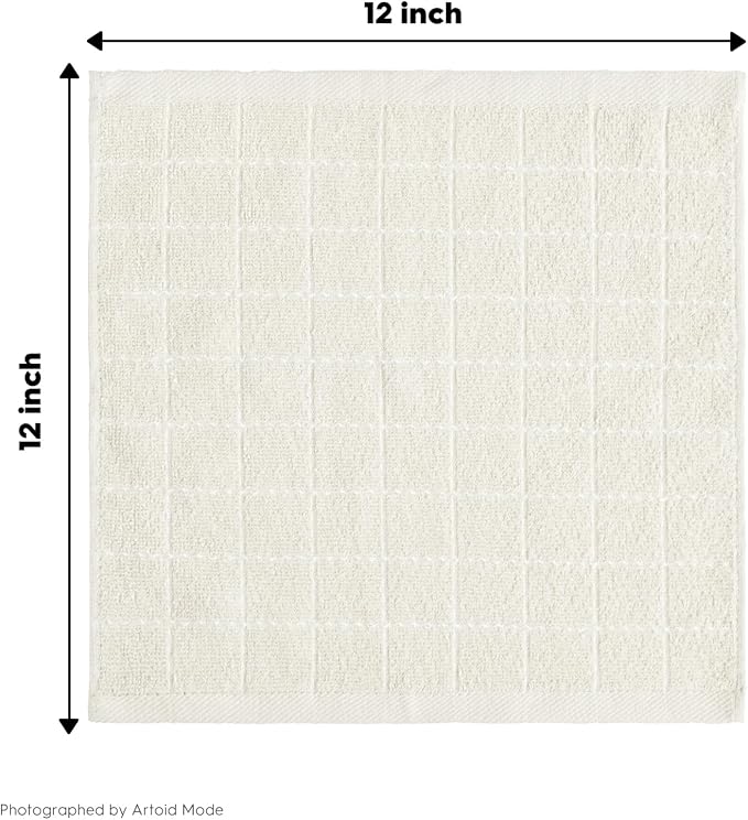 Artoid Mode Checkered Designed Cotton Beige Grey Terry Kitchen Dish Cloths - Image 7
