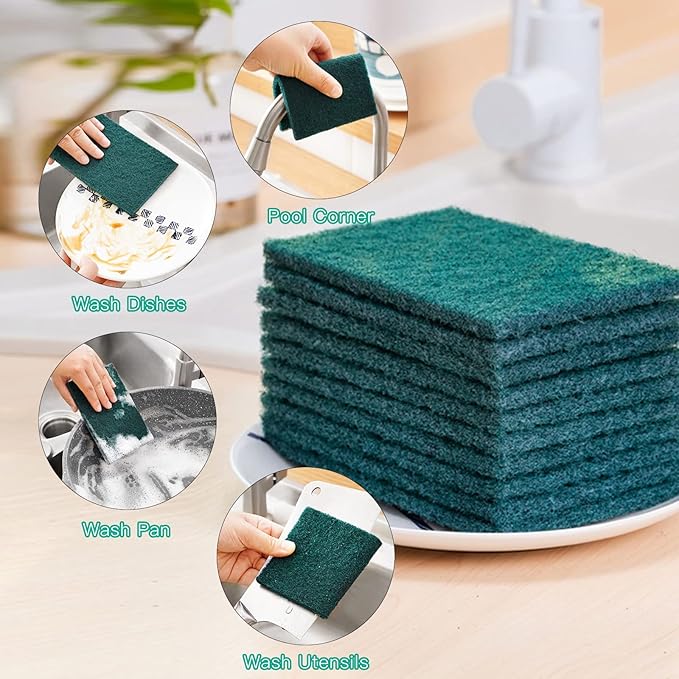 Heavy Duty Scour Pads Sponge Dish Scrubber Non-Scratch Green Reusable Household - Image 4