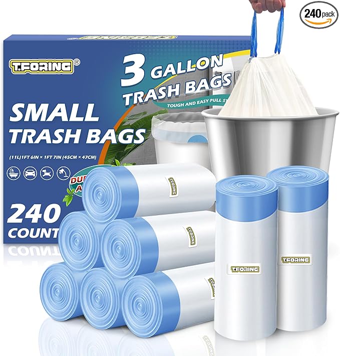 240 Count 3 Gallon Trash Bags Drawstring by TFORING%C2%AE