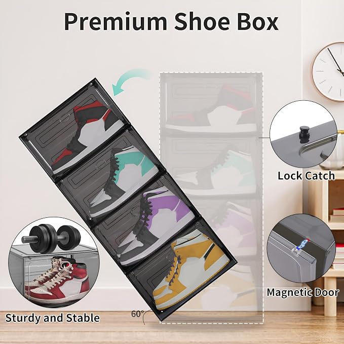 Large Shoe Boxes Clear Plastic Stackable, 8 Pack Drop Side Shoe Storage Boxes - Image 3
