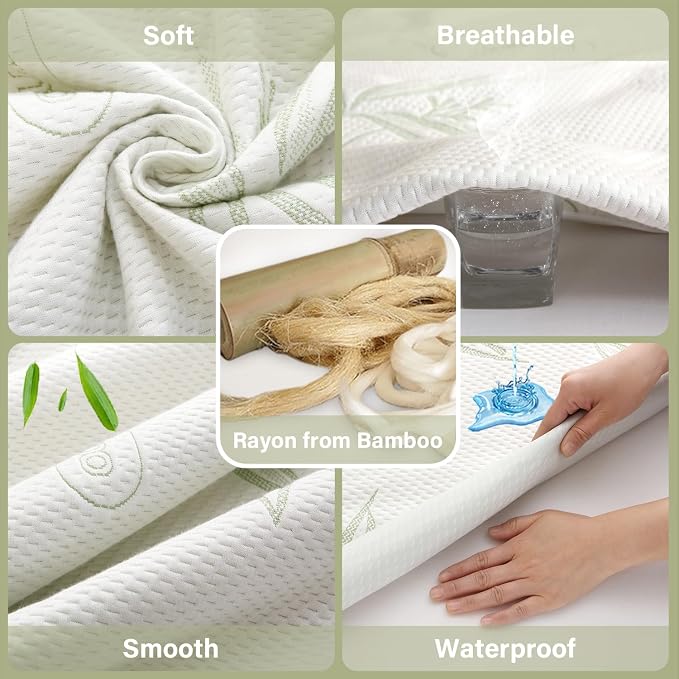 Twin XL Mattress Protector Waterproof Mattress Pad Washable Bamboo Rayon - Image 3