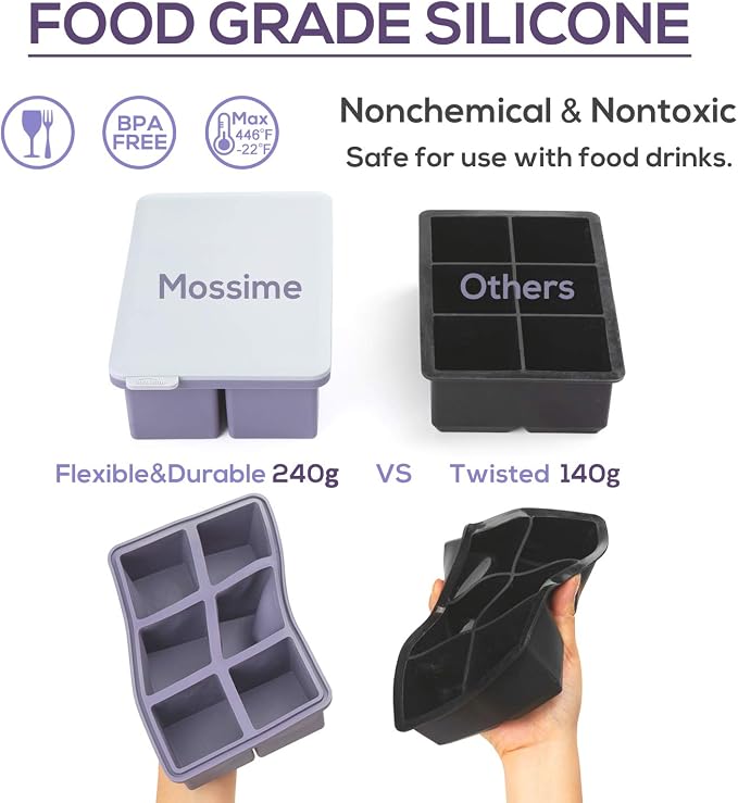 Mossime Large Ice Cube Molds: Square Whiskey Silicone Ice Cube Trays - Image 5