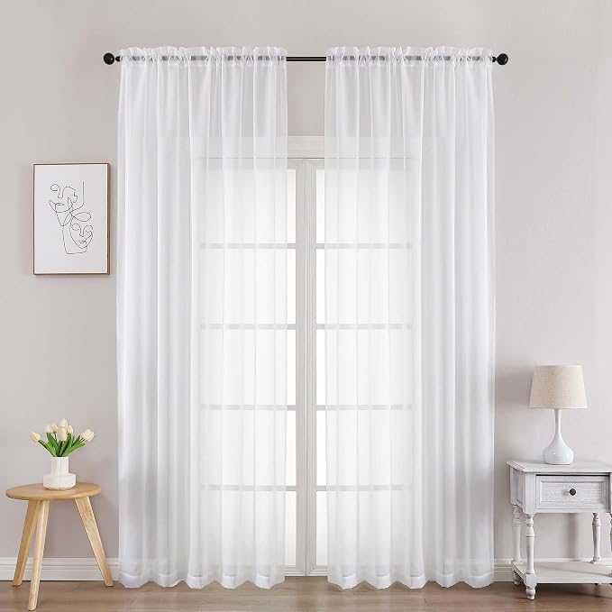 Chyhomenyc White Sheer Curtains 90 Inches Long 2 Panels, Light Filtering White by Chyhomenyc