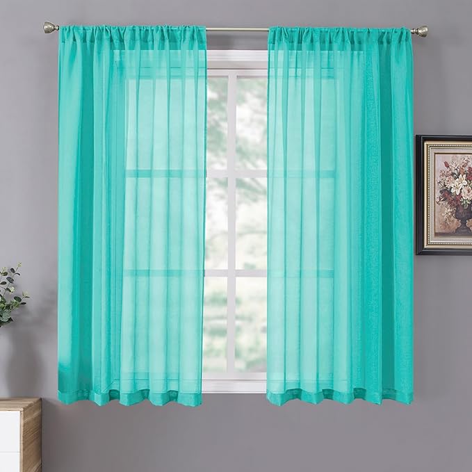 Tollpiz Short Sheer Curtains Linen Textured Bedroom Curtain Sheers Light by Tollpiz