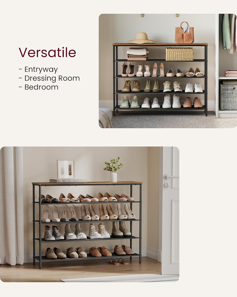 VASAGLE 5-Tier Shoe Rack, 20-24 Pairs, Steel Frame
