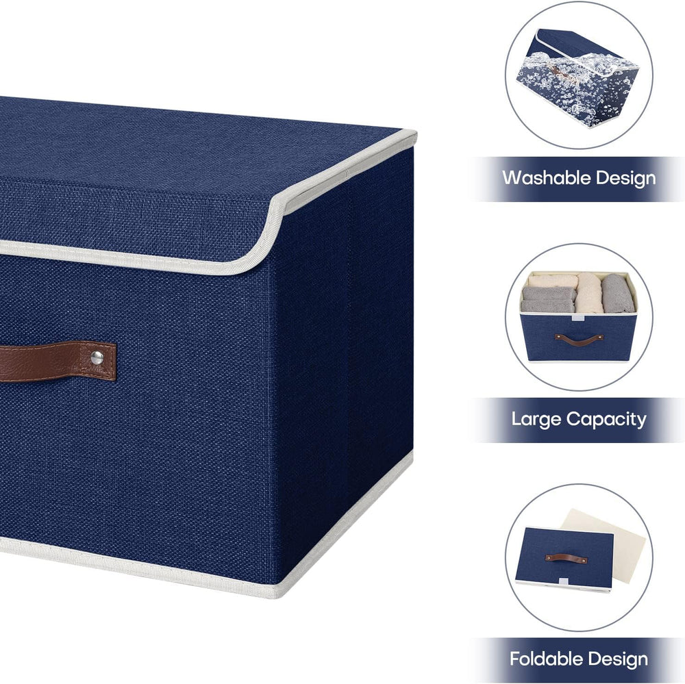 ANMINY Fabric Storage Box Bins with Lids, Blue, 13"x9"x7.9", 4...
