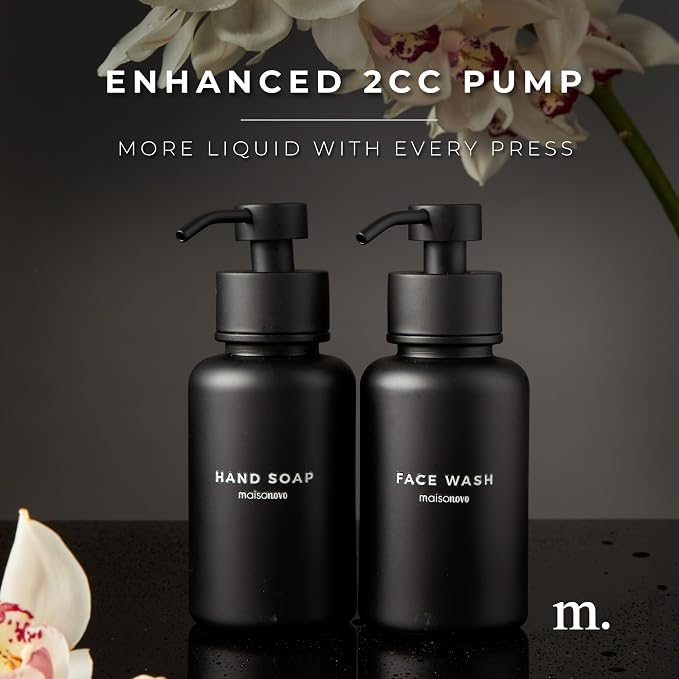 MaisoNovo Glass Foaming Soap Dispenser 14 Oz | Black Glass Black Pumps x 2 - Image 4