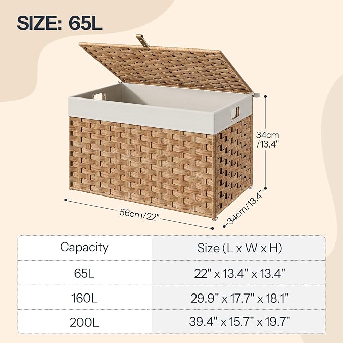 HOOBRO Storage Basket with Lid, 17.2 Gallon Wicker Basket, Handwoven Blanket - Image 5